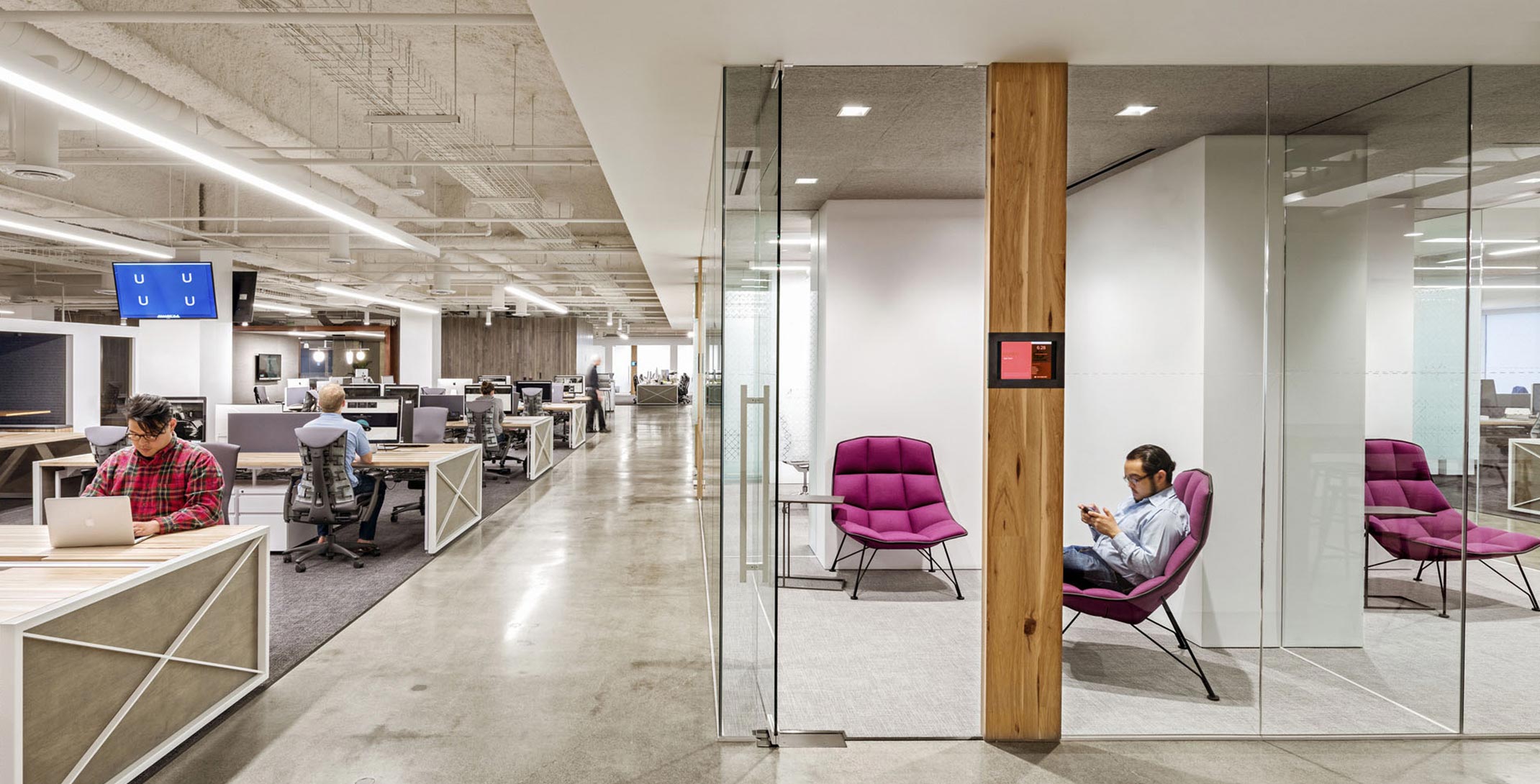Interior space of Uber Headquarters, with futuristic conference rooms and collaborative working stations