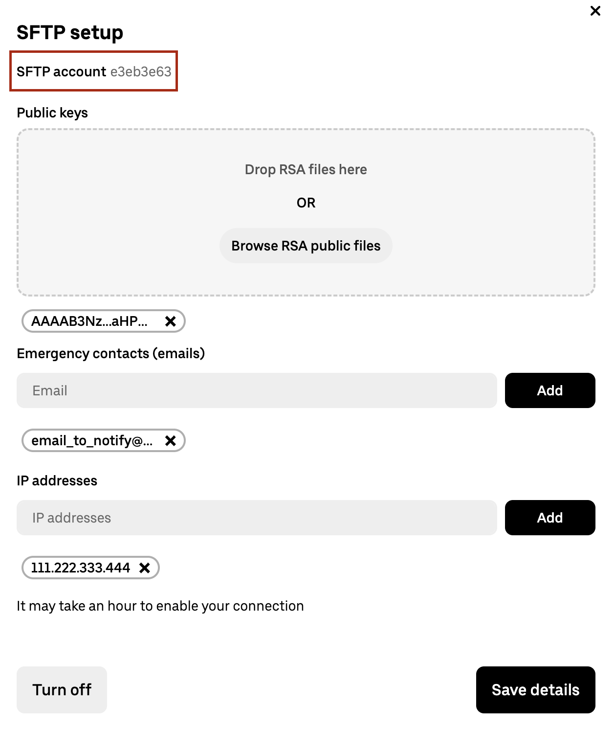 Uber for Business SFTP Settings save details